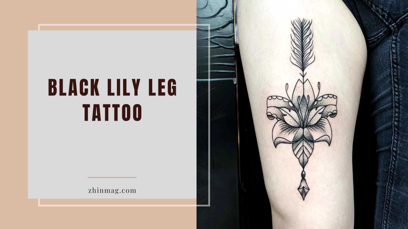 Black Lily Leg Tattoo